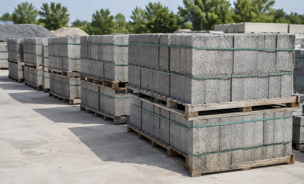 Block de concreto apilado en tarimas