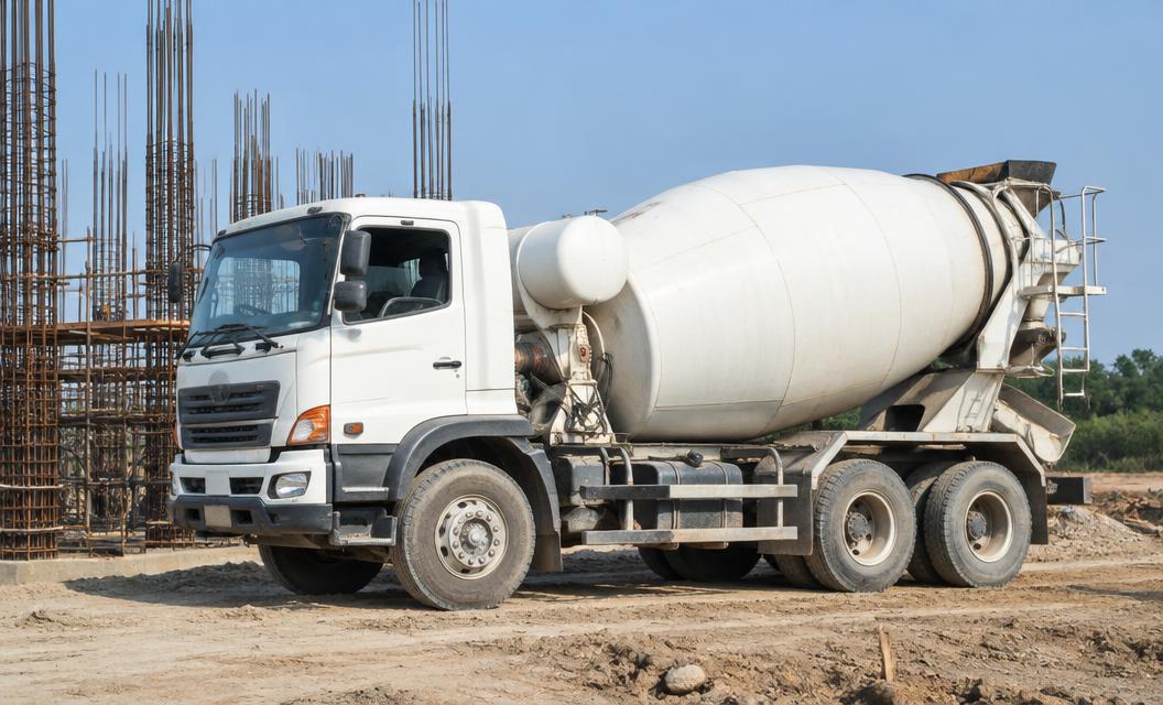Camión revolvedor de concreto premezclado en obra