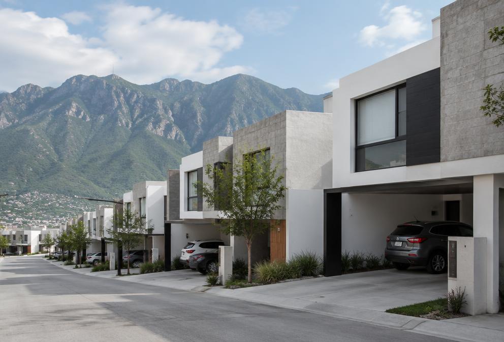 Desarrollo residencial en Monterrey con montañas al fondo